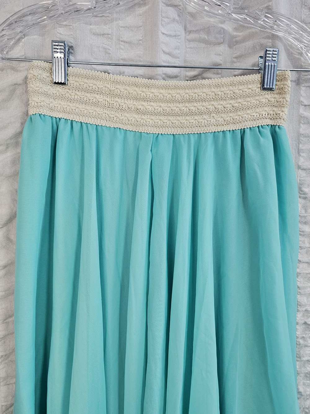 Women's Fairycore Handkerchief Hem Sheer Skirt Aqua with Cream Waistband  Rue21 - Picture 2 of 14